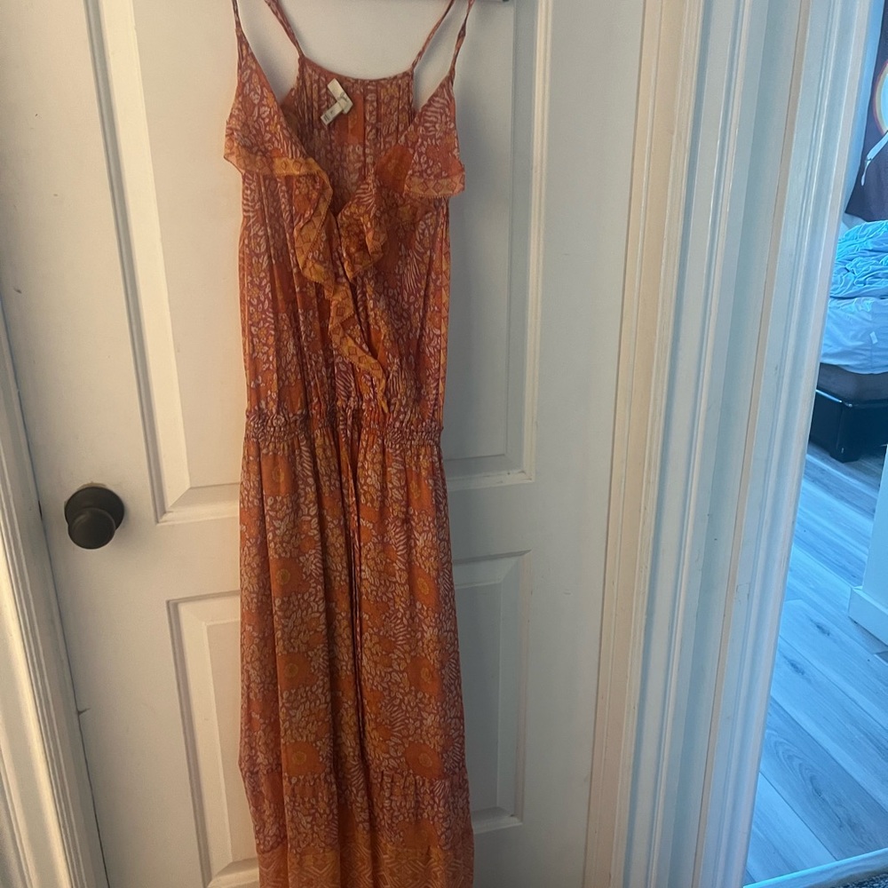 Joie Rust-Orange Floral Ruffle Maxi Dress